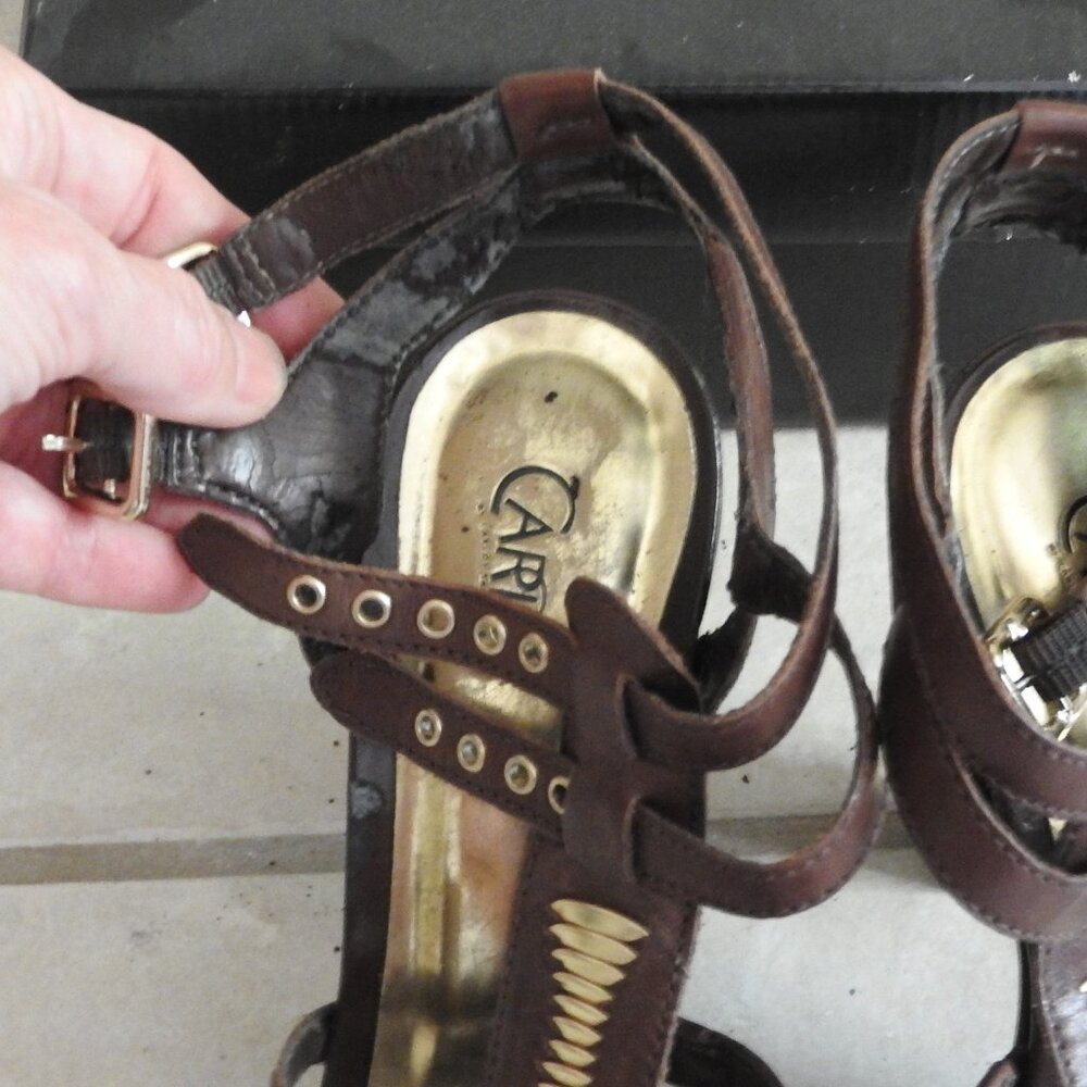 Carlos Santana Ginseng Coffee strappy heels, brown, size 8.5 - Picture 8 of 9